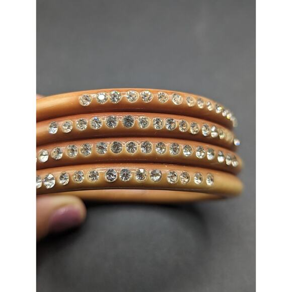 Vintage Art Deco Celluloid Rhinestone Coil Wrap Flapper Bangle Bracelet - Picture 8 of 12
